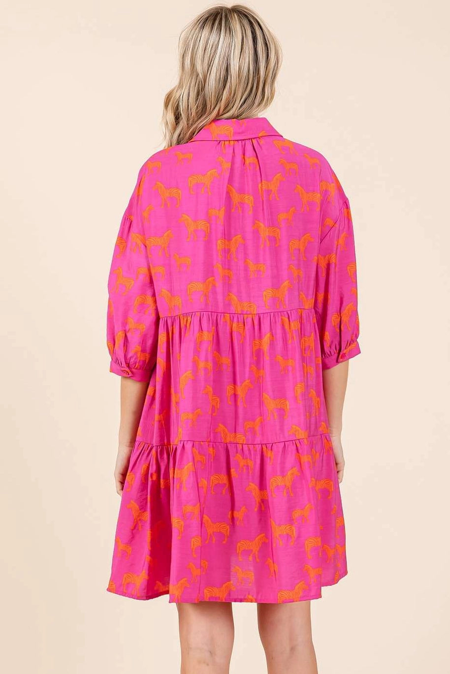 Zebra Print Button Down Shirt Mini Dress