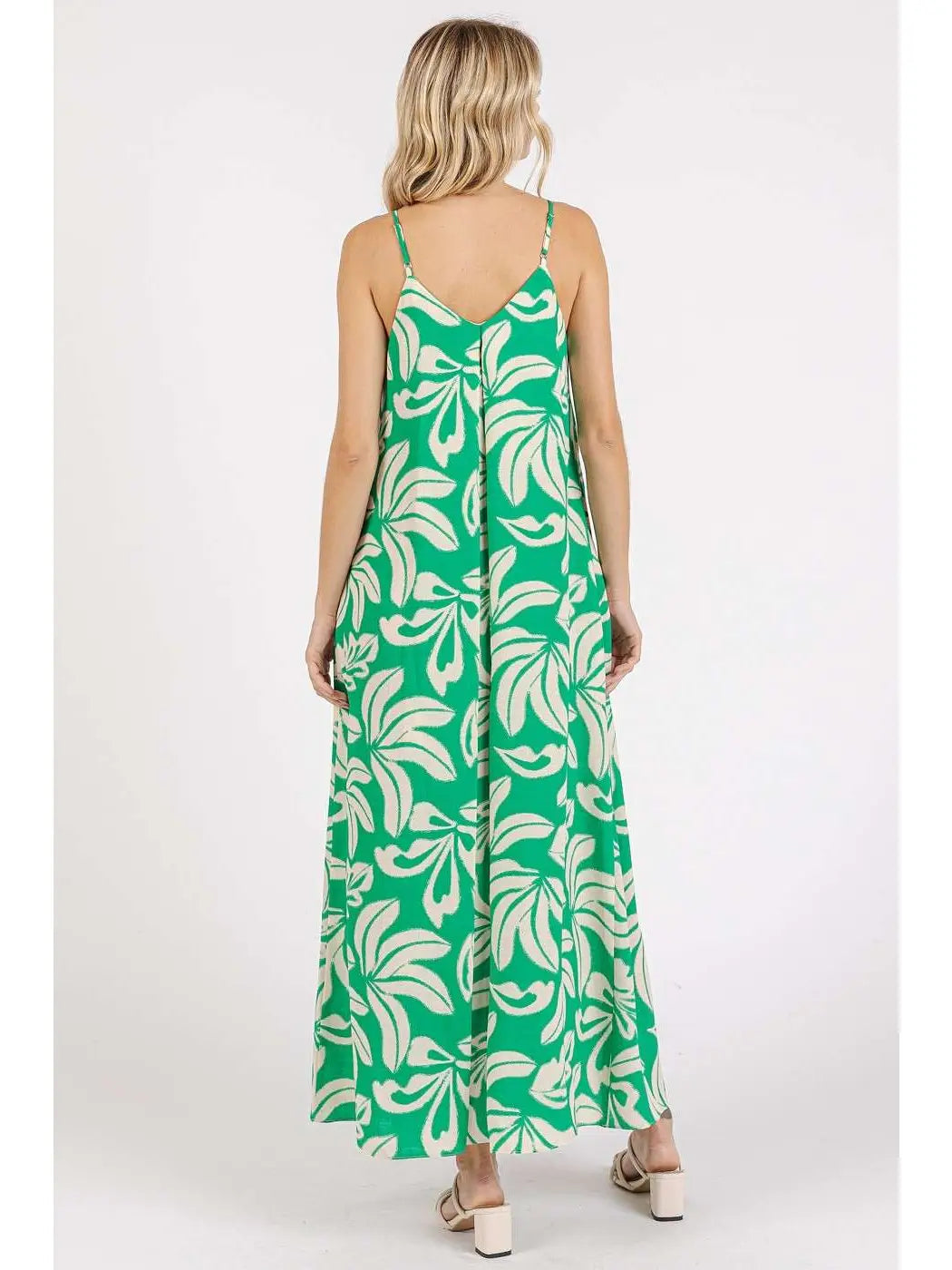 Tropical Print Sleeveless Maxi Dress