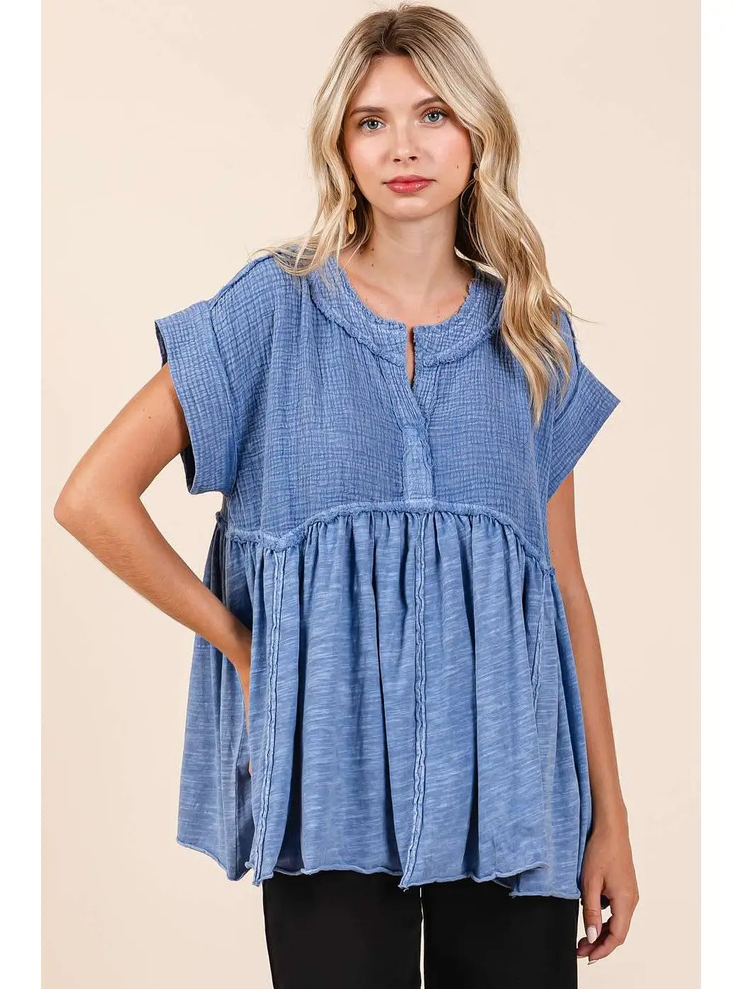 Mineral Wash Babydoll Short Sleeve Top