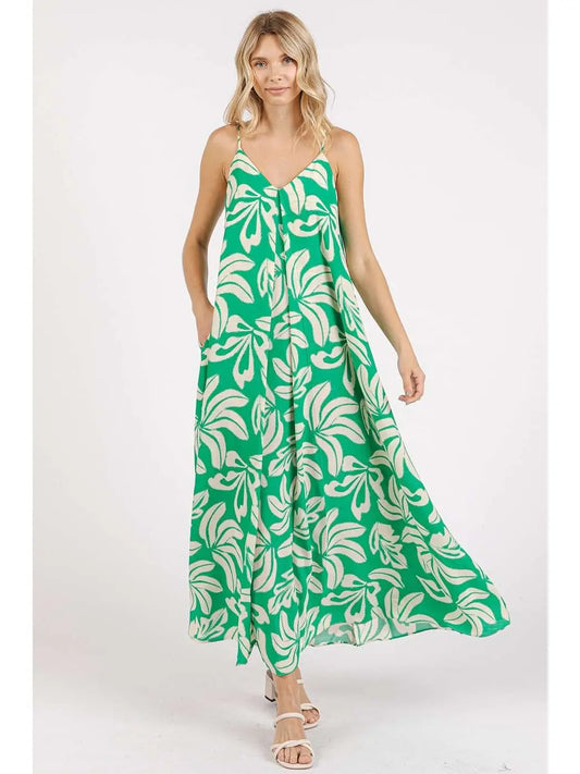Tropical Print Sleeveless Maxi Dress