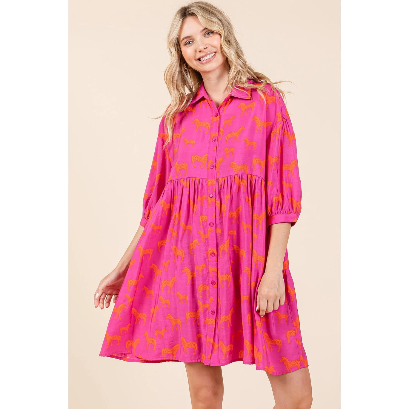 Zebra Print Button Down Shirt Mini Dress