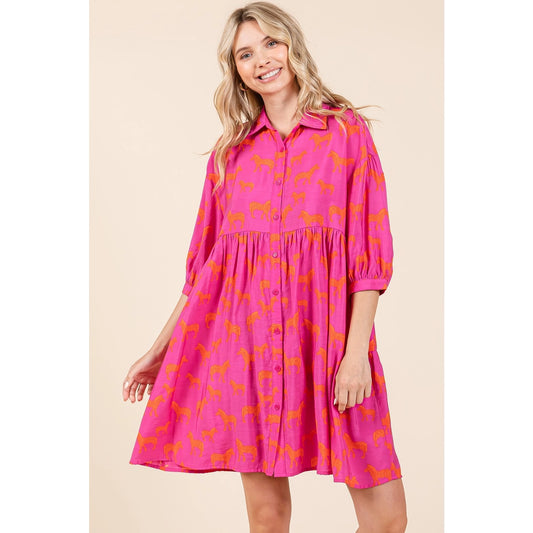 Zebra Print Button Down Shirt Mini Dress