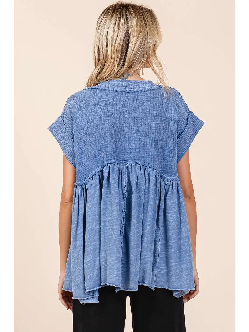 Mineral Wash Babydoll Short Sleeve Top